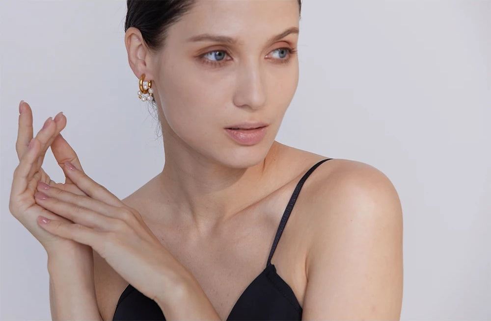 Natural freshwater pearl huggie hoop earrings - product image