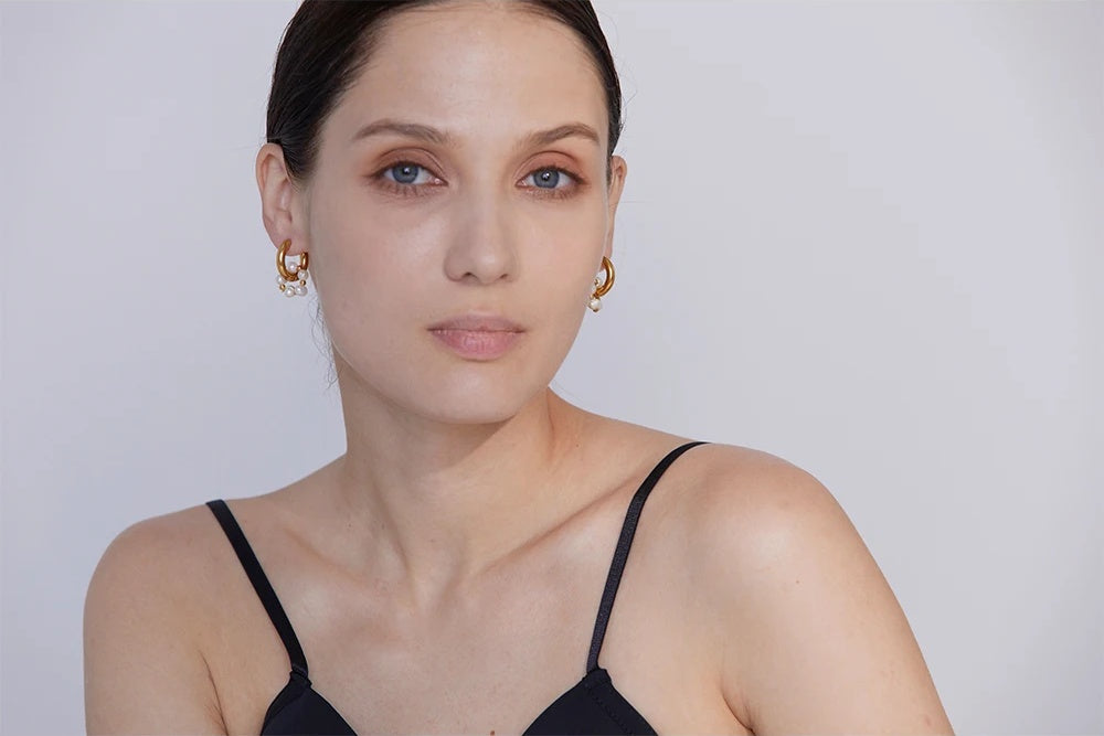 Natural freshwater pearl huggie hoop earrings - product image