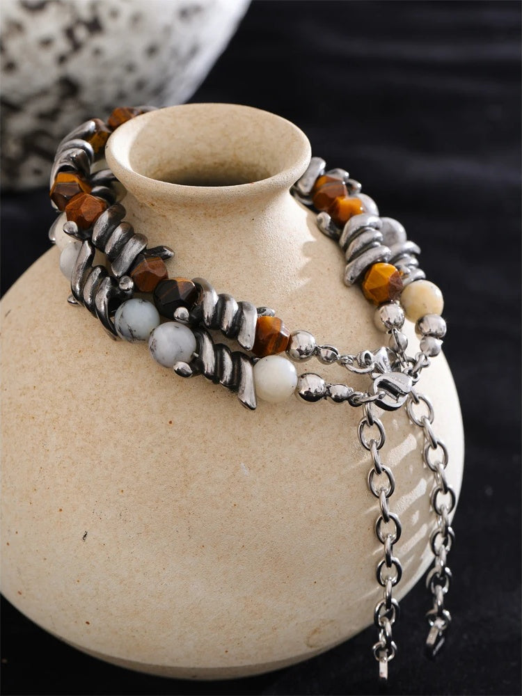 Natural jade tiger stone chain charm bracelet - product image