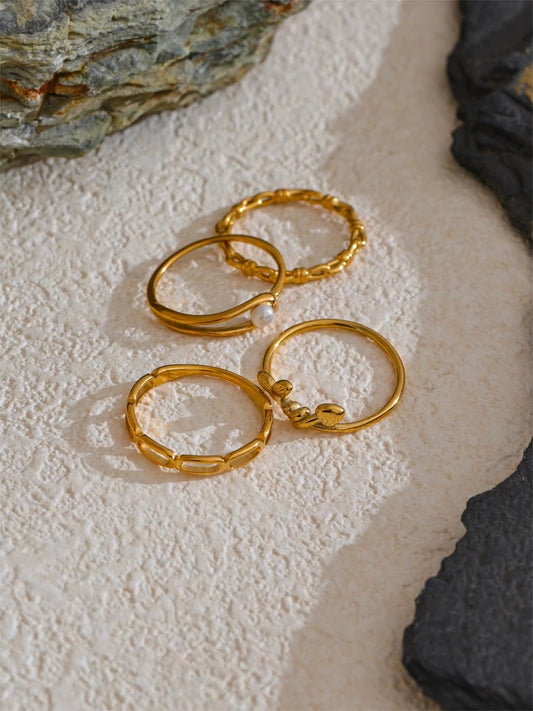 Natural pearl chain minimalist thin stackable ring - product image