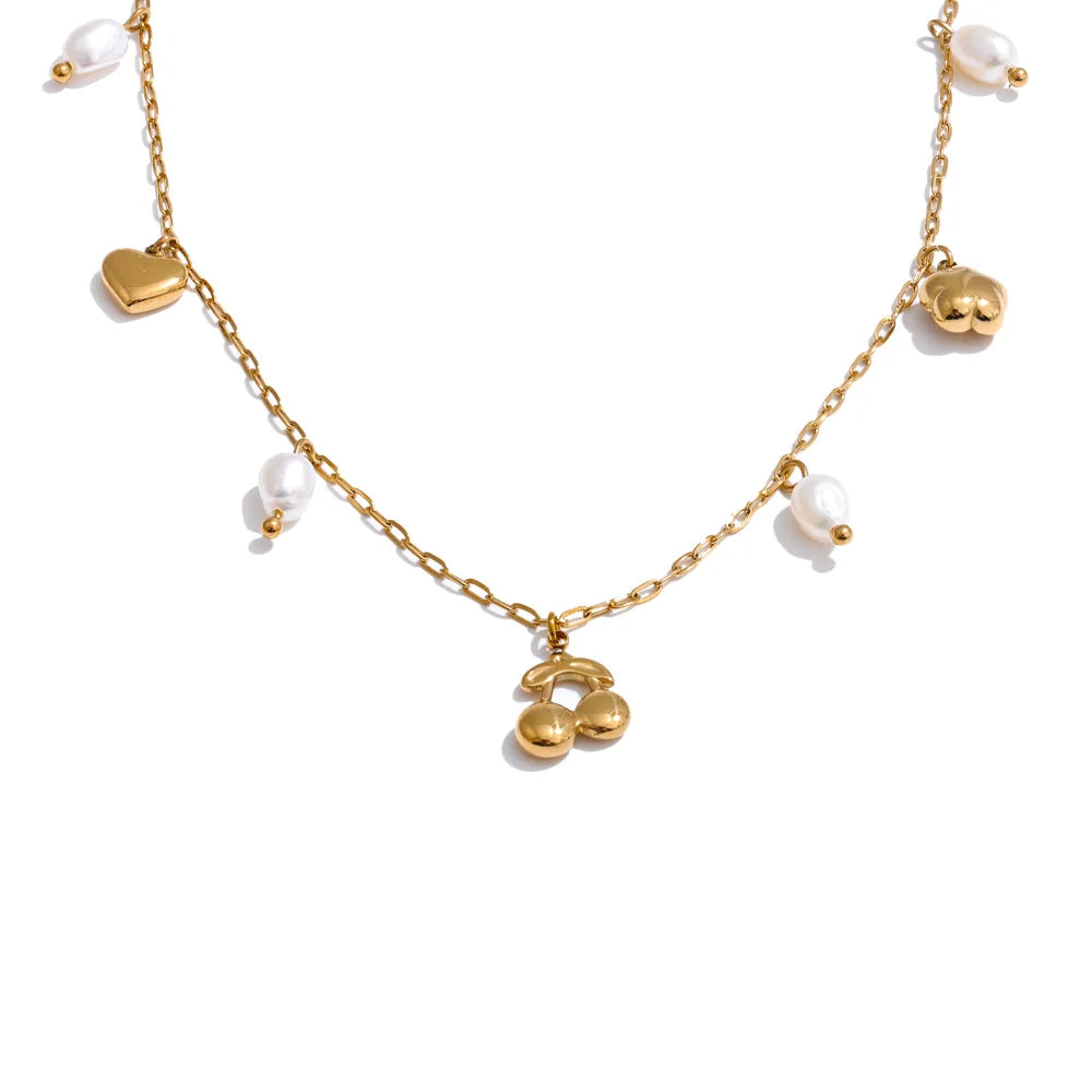 Natural pearl heart cherry drop necklace - product image