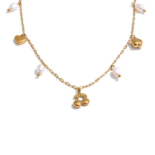 Natural pearl heart cherry drop necklace - product image