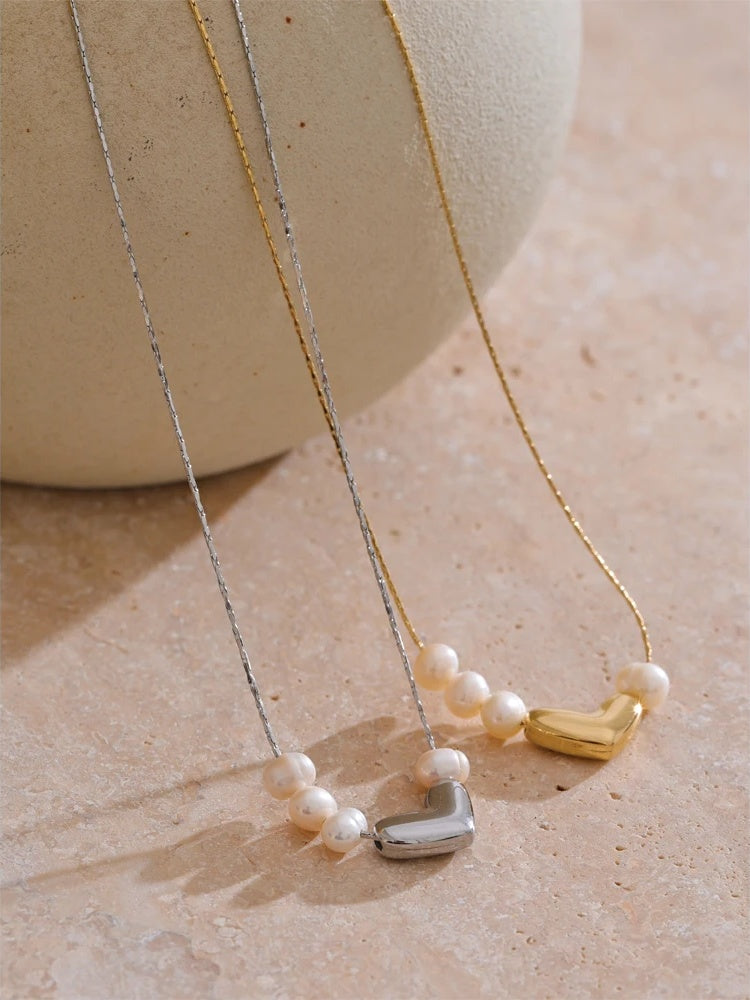 Natural pearl heart love pendant necklace - product image