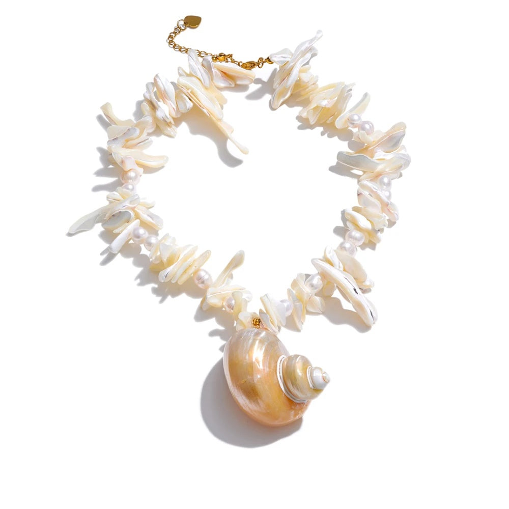 Natural pearl shell conch pendant necklace - product image