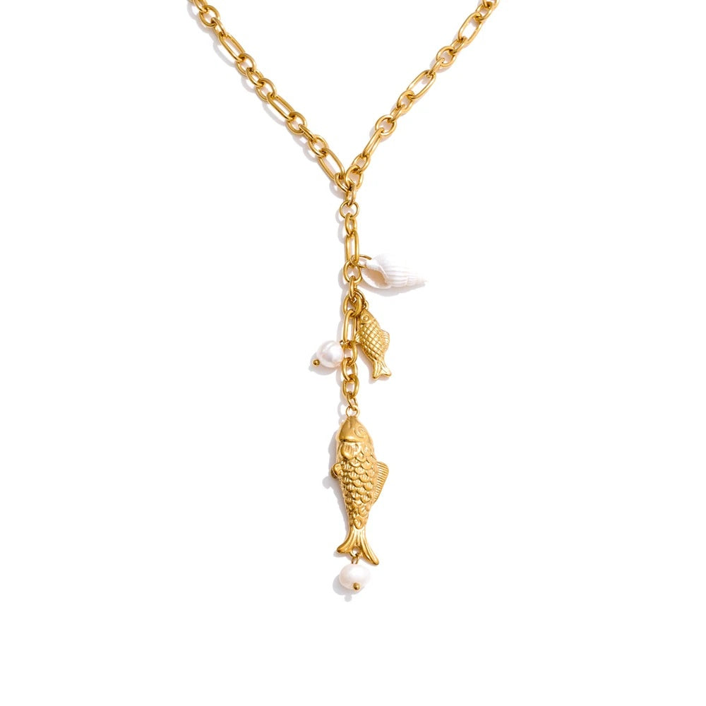 Natural pearl shell fish pendant necklace - product image