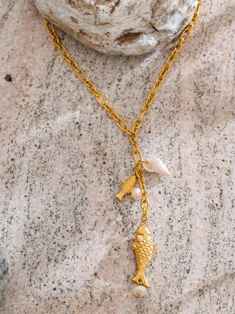 Natural pearl shell fish pendant necklace - product image