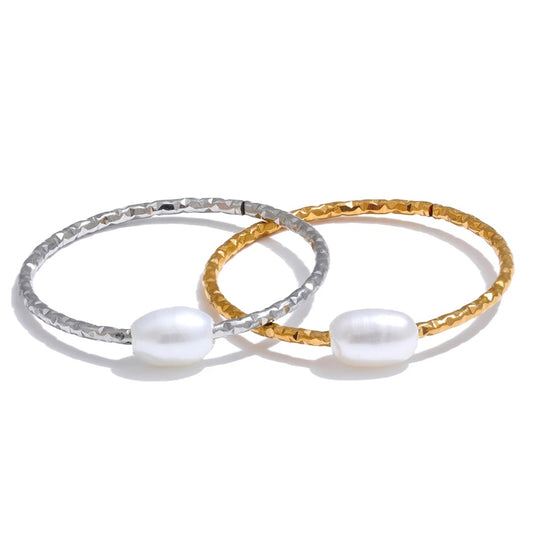 Natural pearl thin abstract finger ring women - product image