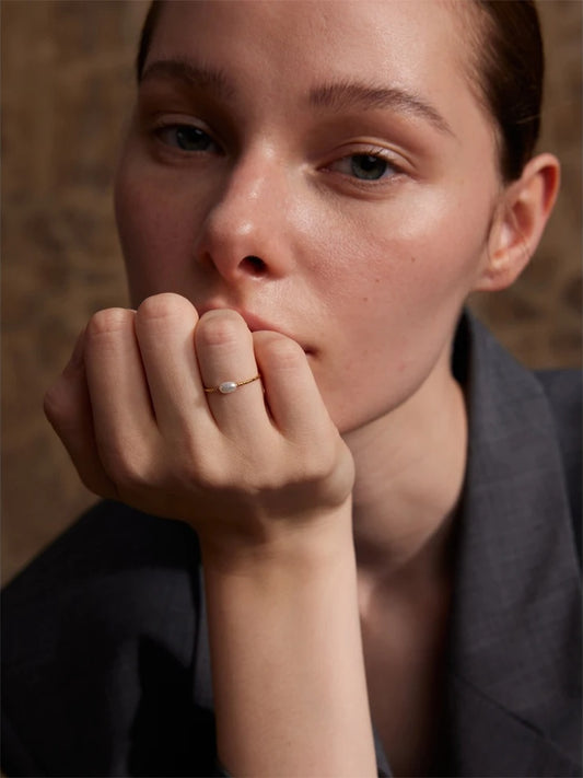 Natural pearl thin abstract finger ring women - product image