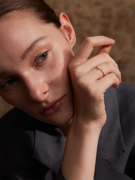 Natural pearl thin abstract finger ring women - product image