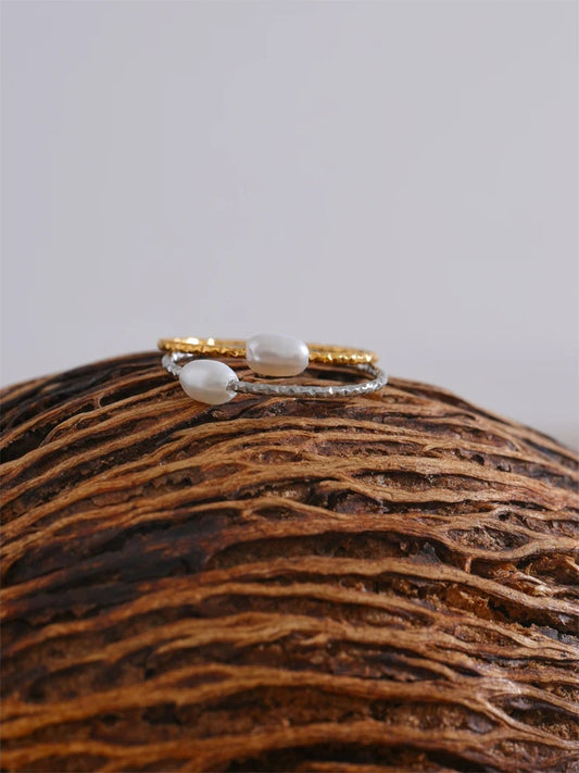 Natural pearl thin abstract finger ring women - product image