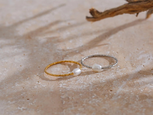 Natural pearl thin abstract finger ring women - product image