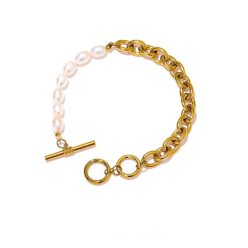 Natural pearl toggle-clasps link chain bracelet women - product image