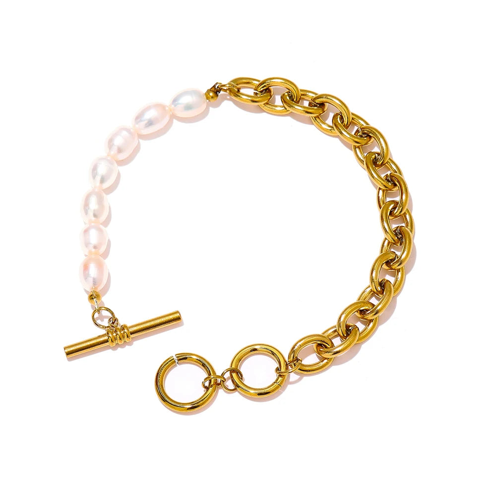 Natural pearl toggle-clasps link chain bracelet women - product image