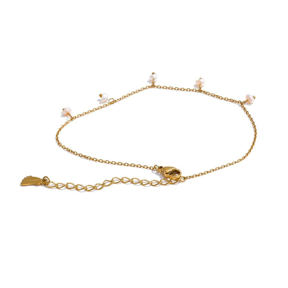 Natural pearls drop chain anklet - product image