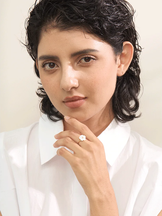 Natural shell flower open adjustable ring - product image
