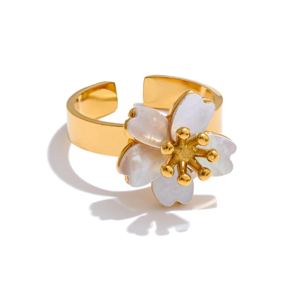 Natural shell flower open minimalist ring - product image