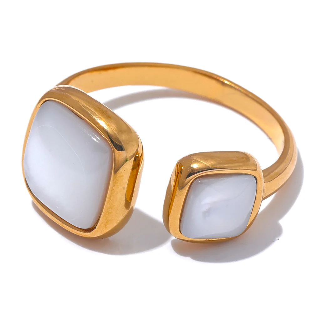 Natural shell square gold color fashion ring - product image