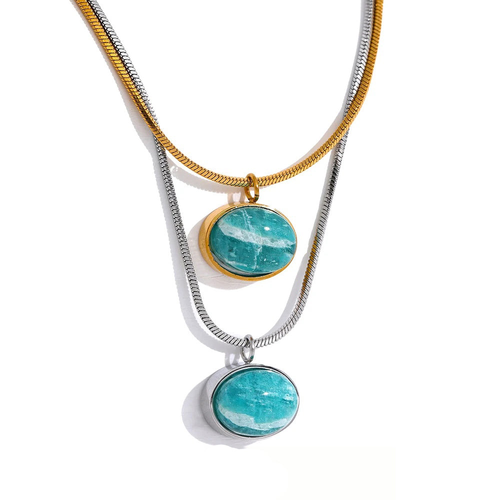 Natural stone amazonite pendant minimalist necklace - product image