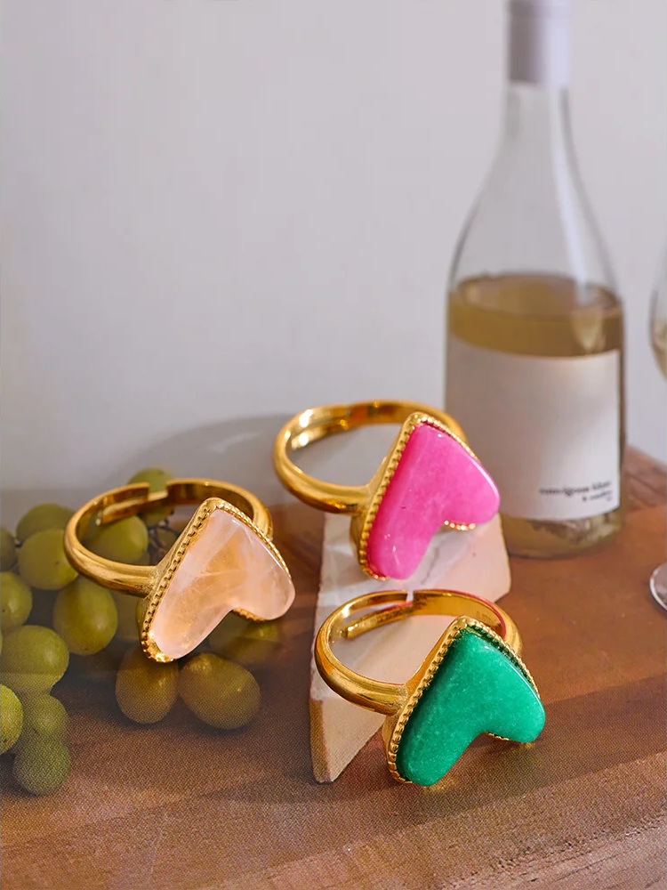 Natural stone heart love open ring - product image