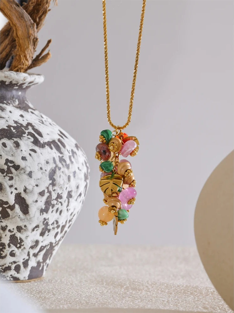 Natural stone leaf pendant necklace - product image
