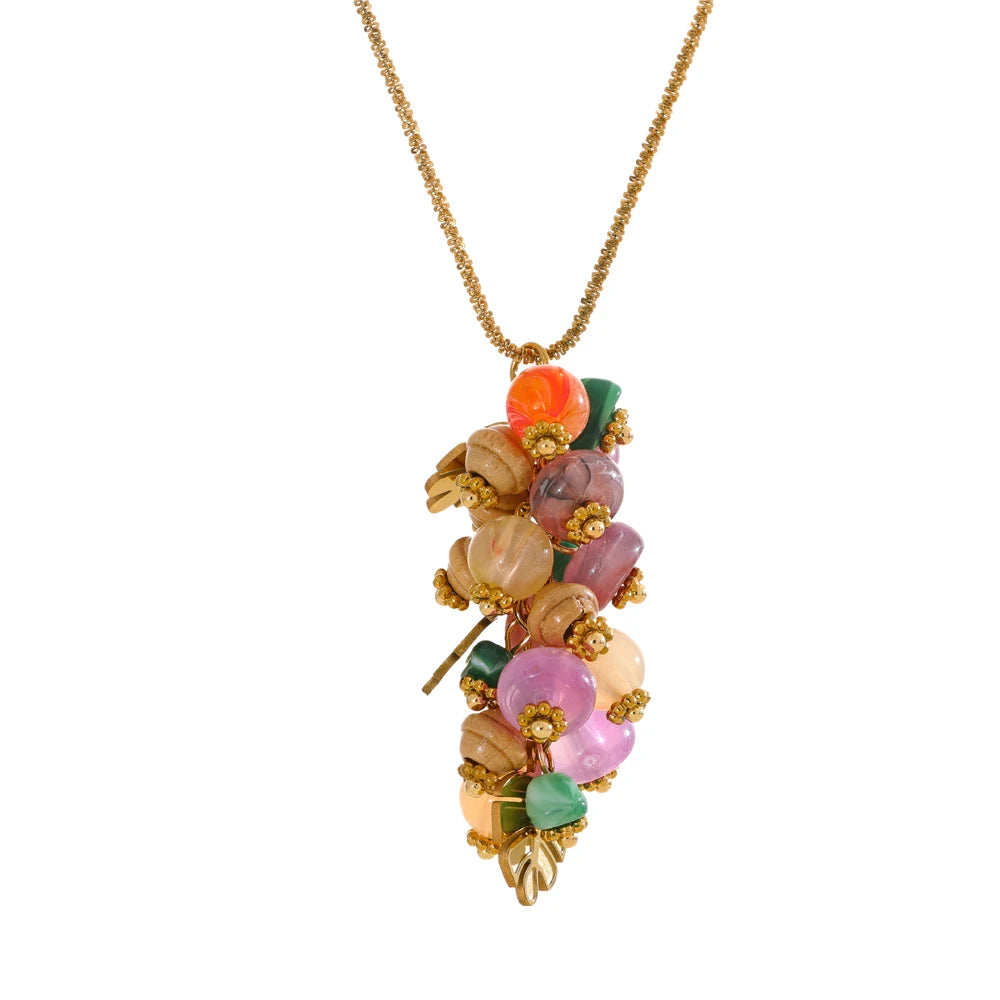 Natural stone leaf pendant necklace - product image