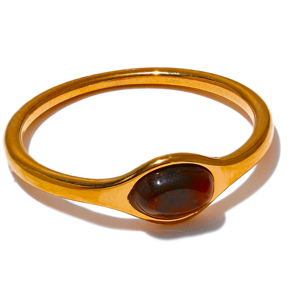 Natural stone minimalist gold color fashion ring - product image