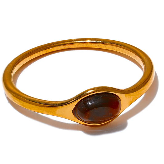Natural stone minimalist gold color fashion ring - product image