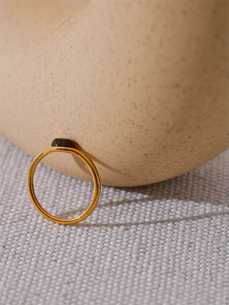 Natural stone minimalist gold color fashion ring - product image