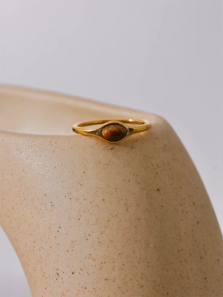 Natural stone minimalist gold color fashion ring - product image