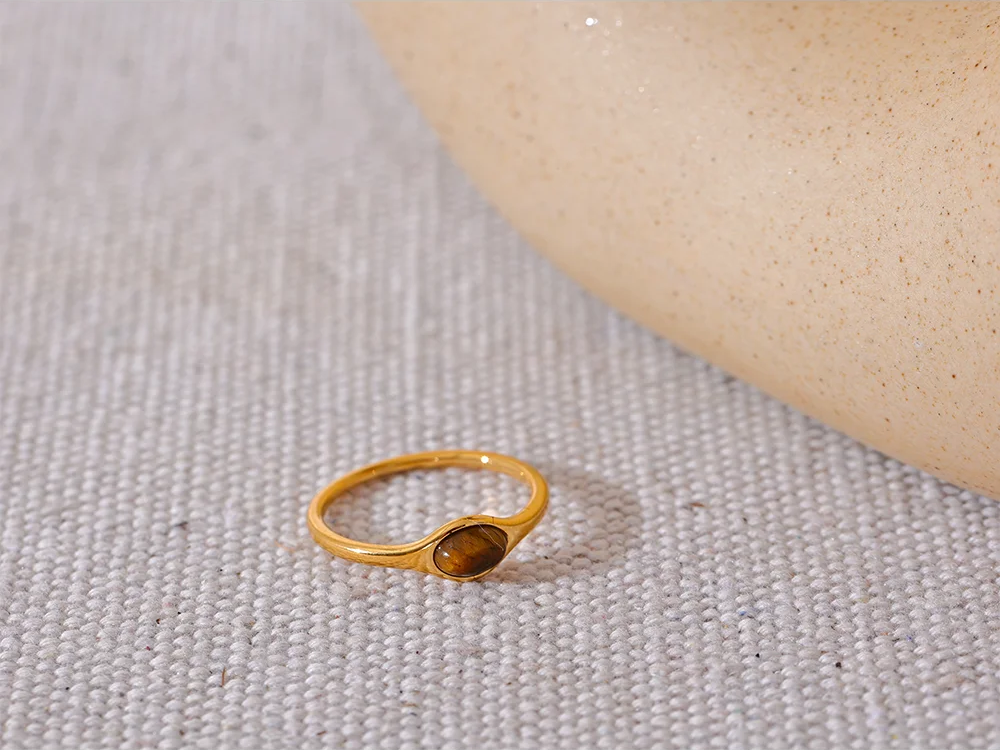 Natural stone minimalist gold color fashion ring - product image