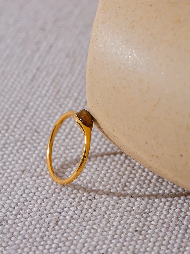 Natural stone minimalist gold color fashion ring - product image