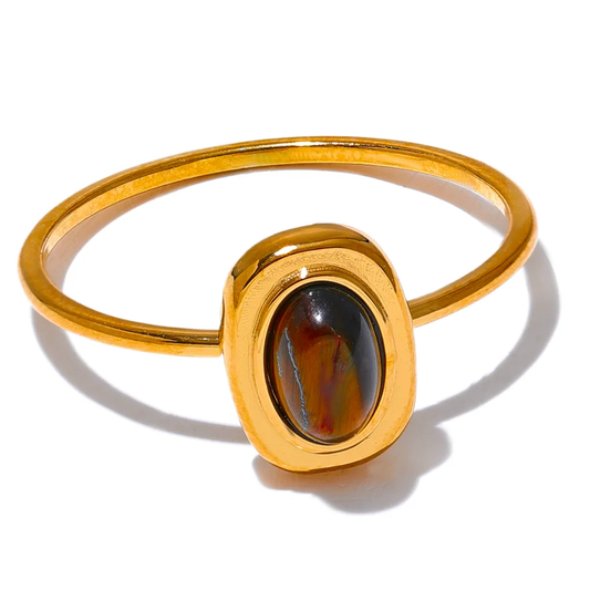 Natural stone oval thin chic fashion finger ring - product image
