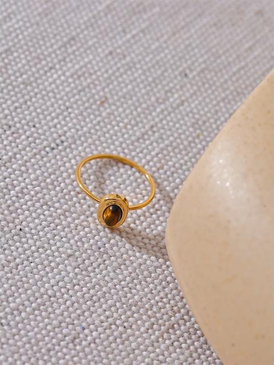 Natural stone oval thin chic fashion finger ring - product image