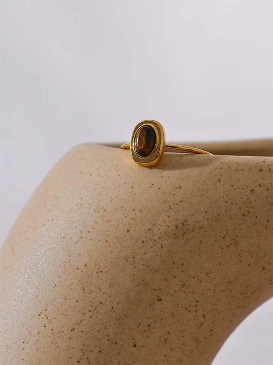 Natural stone oval thin chic fashion finger ring - product image