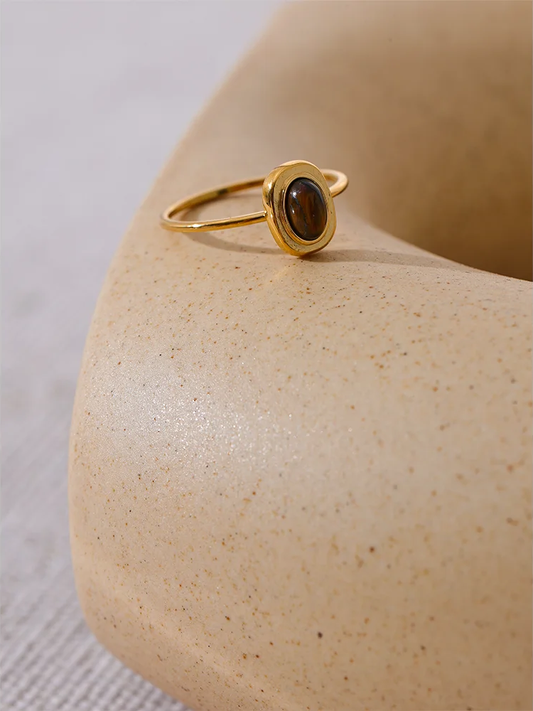 Natural stone oval thin chic fashion finger ring - product image