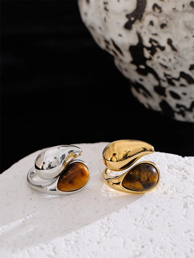 Natural tiger stone adjustable ring - product image