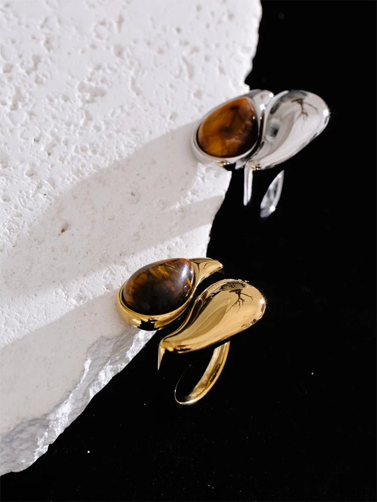 Natural tiger stone adjustable ring - product image