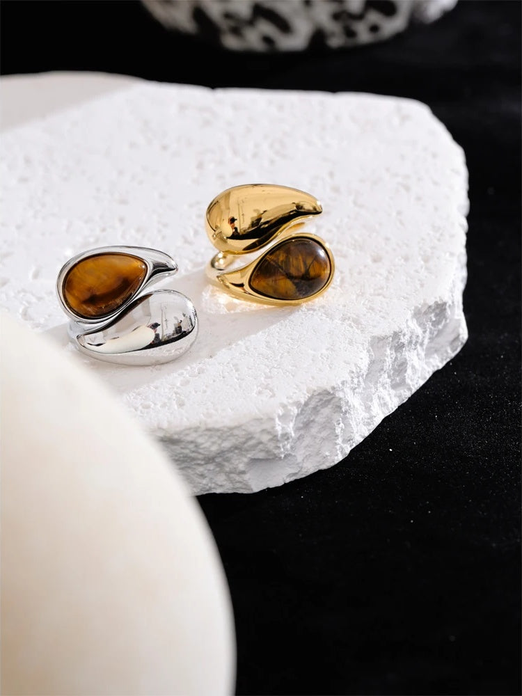 Natural tiger stone adjustable ring - product image