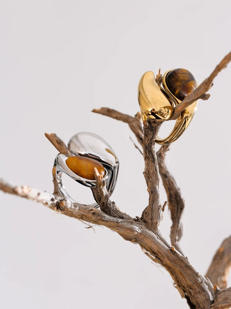 Natural tiger stone adjustable ring - product image
