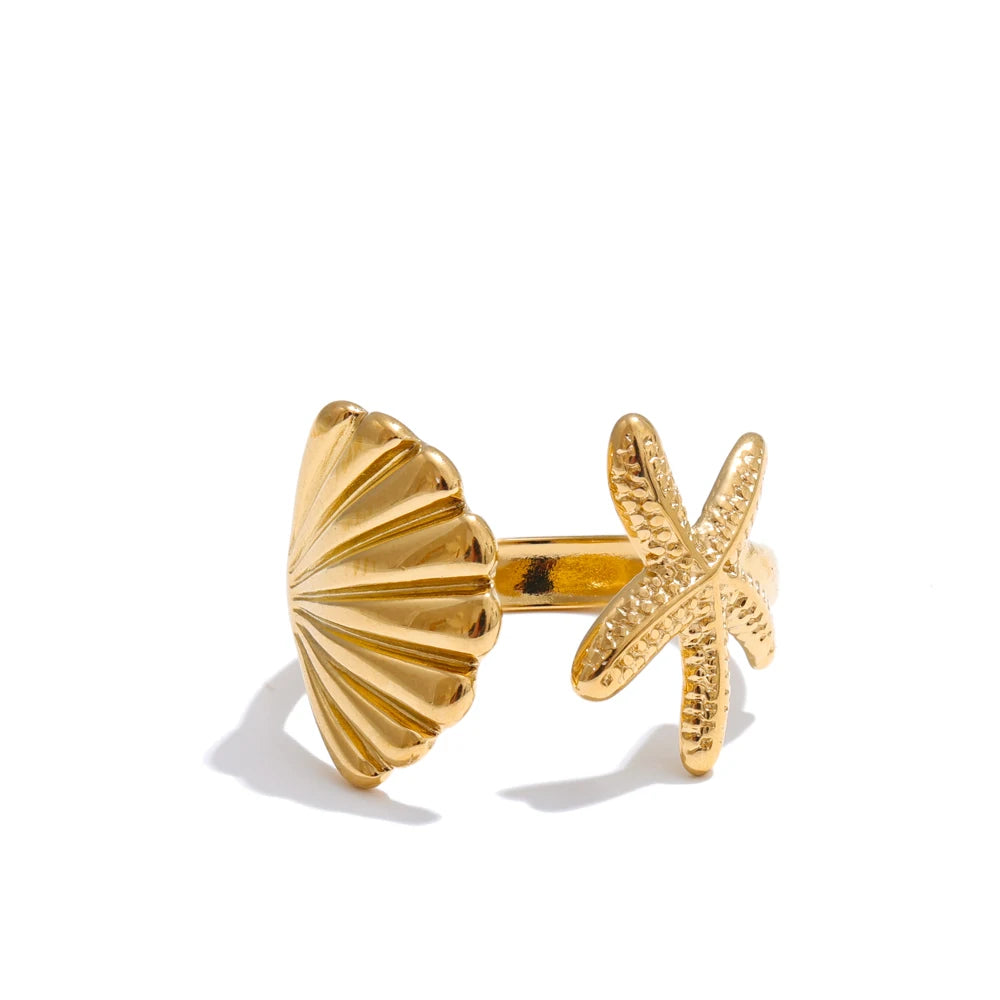 Ocean metal shell starfish adjustable party ring - product image