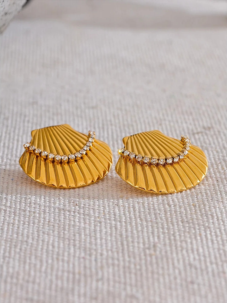 Ocean shell zircon summer holiday stud earrings - product image