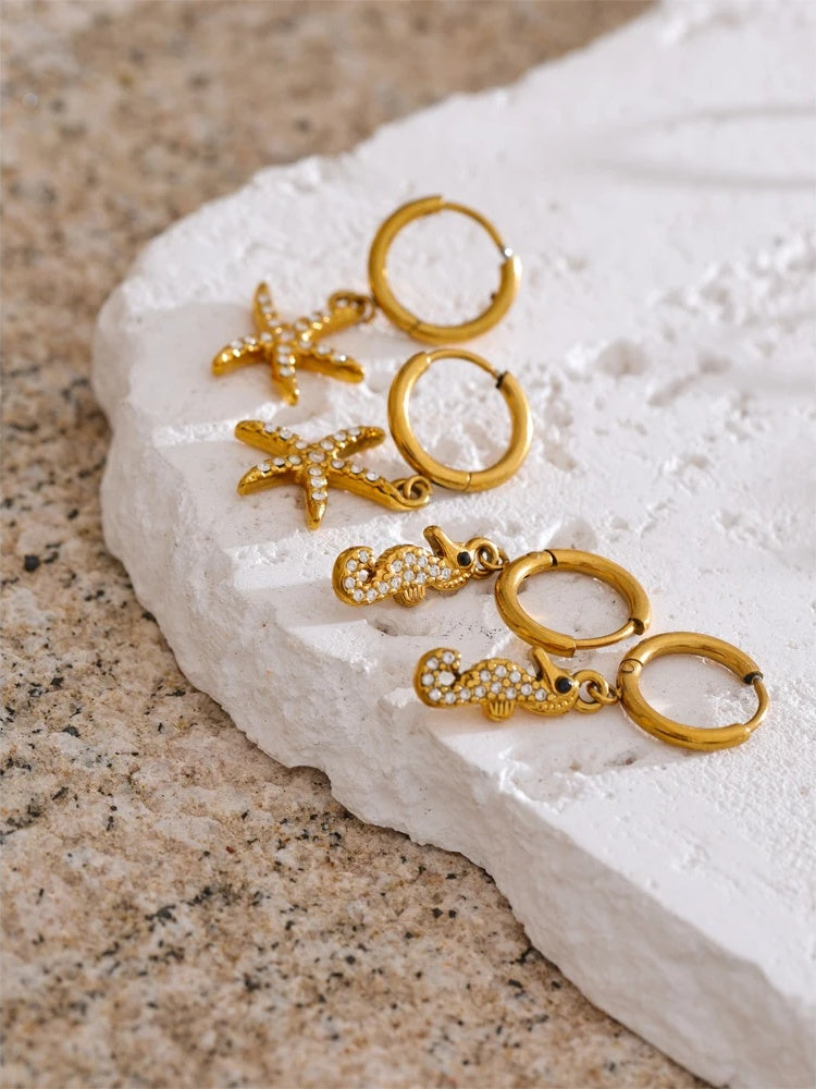 Ocean starfish crab octopus hoop earrings - product image