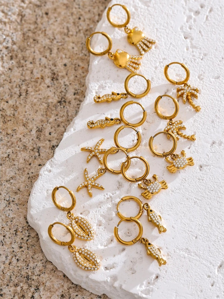 Ocean starfish crab octopus hoop earrings - product image
