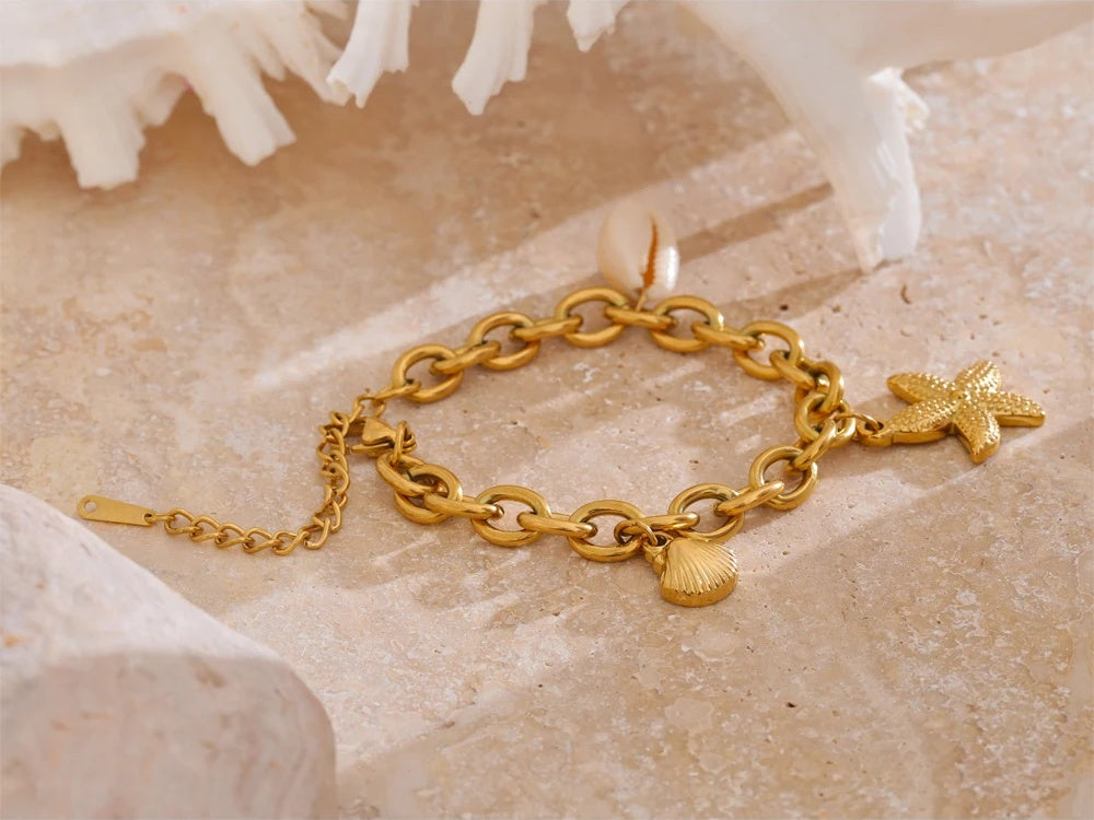 Ocean starfish shell chain charm bracelet - product image