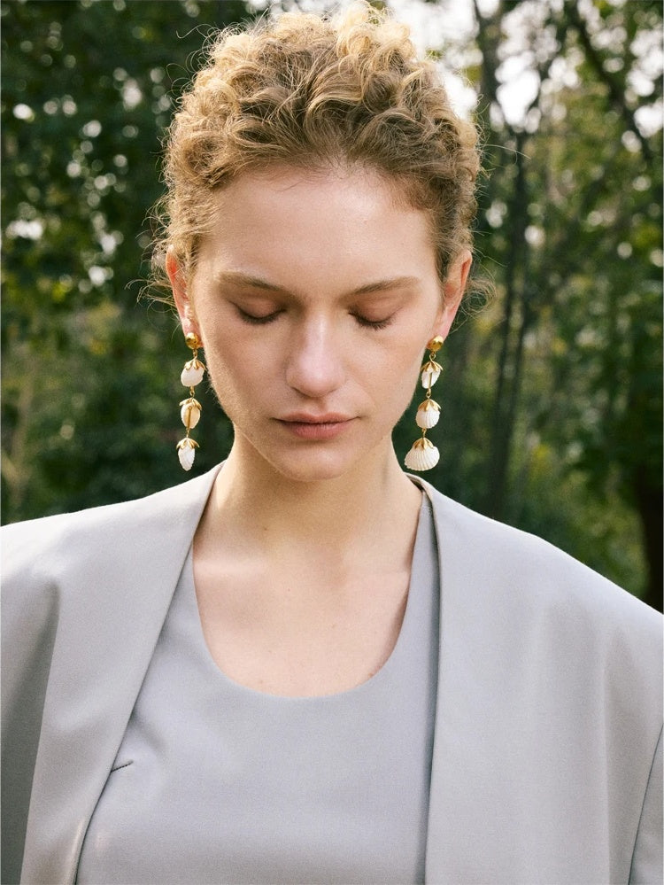 Ocean style shell long hanging drop earrings - product image