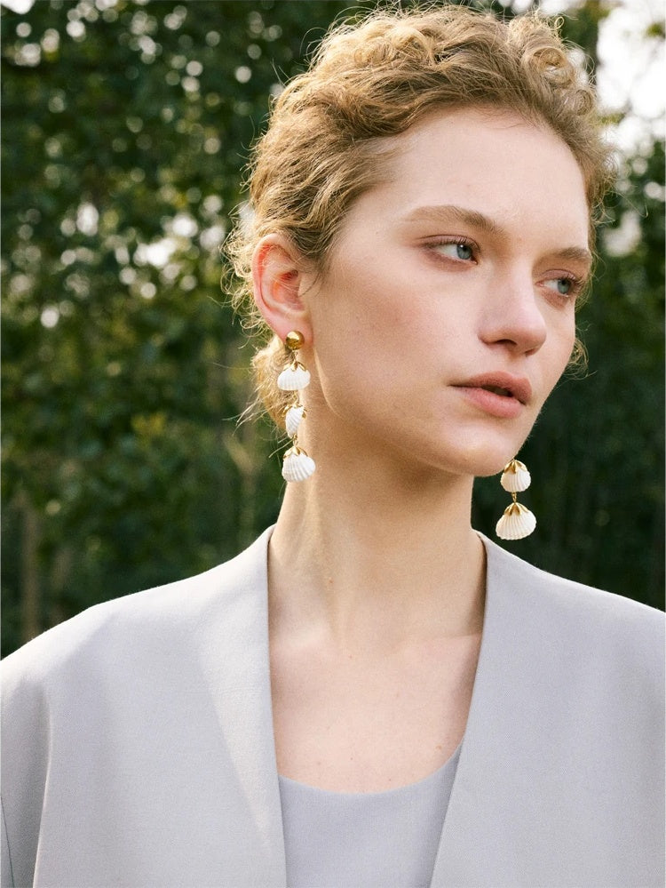 Ocean style shell long hanging drop earrings - product image
