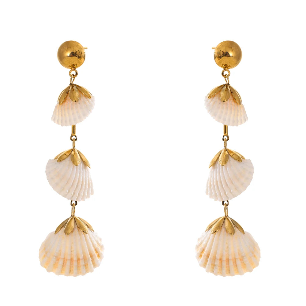 Ocean style shell long hanging drop earrings - product image
