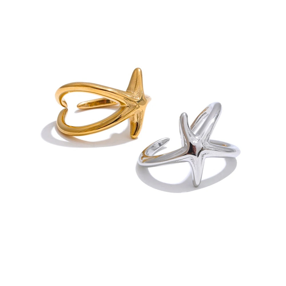 Ocean style starfish gold silver color fashion ring - product image