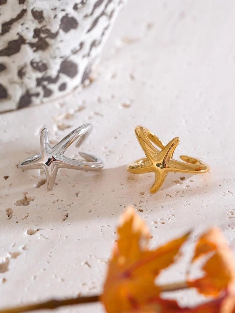 Ocean style starfish gold silver color fashion ring - product image