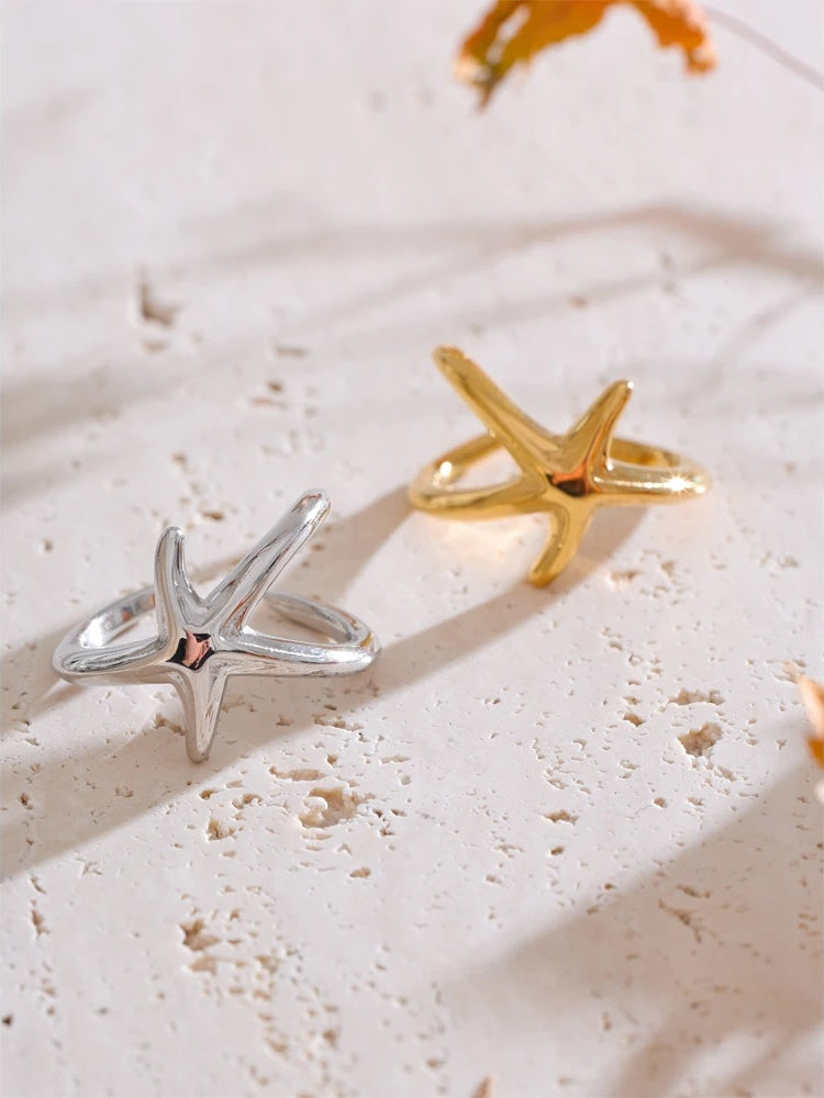 Ocean style starfish gold silver color fashion ring - product image